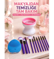 3 lü Makyaj Ve Yüz Bakım Seti 12 Parça Makyaj Fırça Seti Fırça Yıkama Cihazı Ve Silikon Yüz Temizleme Cihazı