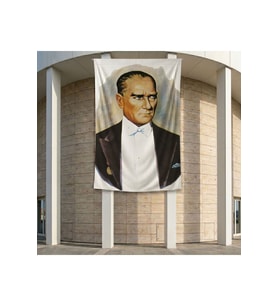 Sivil Takım Elbiseli Atatürk Poster Bayrak Premium Raşel Kumaş ATA23 2x3m