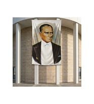 Sivil Takım Elbiseli Atatürk Poster Bayrak Premium Raşel Kumaş ATA23 2x3m