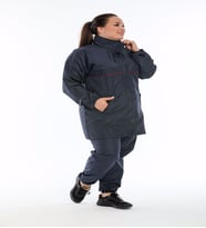 Fitblue Tunik model termal sauna eşofman takımı alt-üst takım tunik boyu 85 cm bol kesim (Siyah)