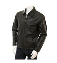 Hakiki Deri Siyah Harrington Fermuarlı Erkek Deri Ceket