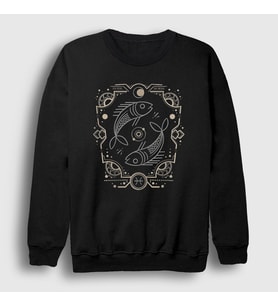 Presmono Unisex Siyah Pisces Zodiac Hediye Balık Burcu Sweatshirt 528781tt