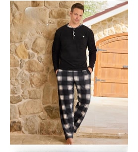 Pijamoni Erkek Düğme Yaka Kışlık Polar Pijama Takımı 6100/12 - 1 Adet (Siyah)
