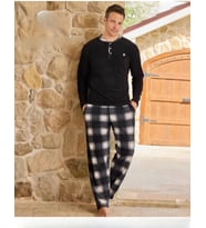 Pijamoni Erkek Düğme Yaka Kışlık Polar Pijama Takımı 6100/12 - 1 Adet (Siyah)