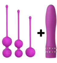 Carmine 3 Farklı Ağırlıkta Vajinal Anal Kegel Toplar ve Mini Vibratör (Mor)