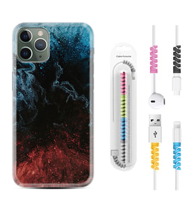 Apple iPhone 11 12 13 14 Pro Max Kılıf Kablo Koruma Spiral Silikon Red Blue Black Abstact 1386