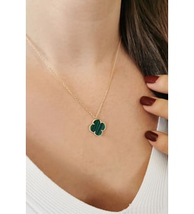 VAN CLEEF KOLYE GOLD RENK YEŞİL,SİYAH VE BEYAZ TAŞLI 4 YAPRAKLI YONCA KOLYE  925 AYAR GÜMÜŞ KOLYE (Yeşil)