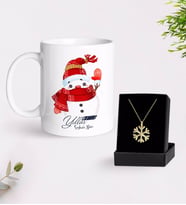 BK Gift Kişiye Özel Yılbaşı Mutlu Yıllar Tasarımlı Kupa ve Kar Tanesi Kolye-4
