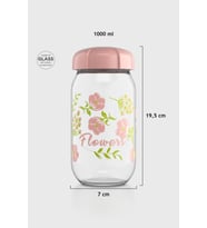 Renga Rhea 1000 ml Flower Desenli Cam Kavanoz 132007 Pembe