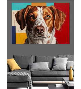Modern Renkli Köpek Portresi Sanatı Dekoratif Kanvas - Mdf Ahşap Tablo