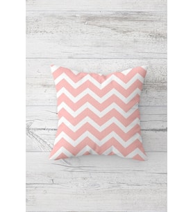 Pembe Beyaz Zigzag Desen Çift Tarafı Baskılı Gizli Fermuarlı Yastık Kılıfı Kırlent Yastık Kılıfı (Pudra)