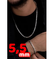 Erkek Gümüş Kolye Bileklik Set - 5.5mm Euro Kral Zincir Oksitli Model Erkek Set