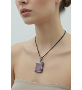 Zirkon Taşlı Doğal Taş Kolye Ucu Pembe Kuvars (Gri - Pembe)