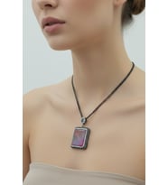 Zirkon Taşlı Doğal Taş Kolye Ucu Pembe Kuvars (Gri - Pembe)
