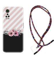 General Mobile GM 21 Pro GM 22 Pro Plus Kılıf Boyun Asklı Rasta Silikon Strip Pink Flowers 1396