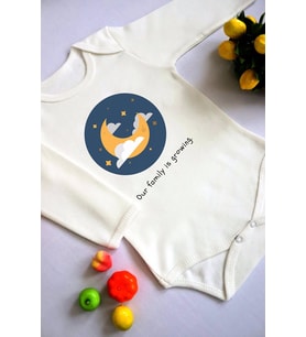 Unisex Bebek Ailemiz Büyüyor Baskılı Body Zıbın