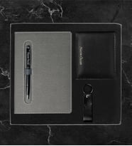 Kişiye Özel Lüks Kutulu Touch Pen Kalem & Kumaş Kaplı Lüks Defter Gerçek Deri Cüzdan Gerçek Deri Anahtarlık LK123