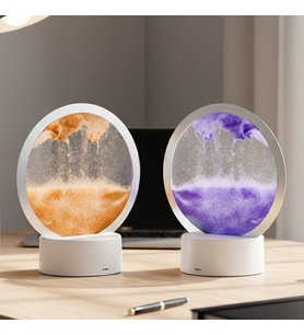 RGB Işıklı Dönen Sulu Kum Saati – 16 cm Dekoratif Kum Tablosu - Mor