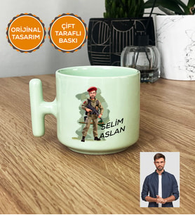 Kişiye Özel Karikatürlü Asker Pastel T Kupa Mavi Askere Hediye Asker Sevgiliye Hediye (Yeşil)