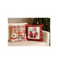 Çift Tarafı Baskılı Candy Christmas Desenli 2'li Set Kadife Kırlent Kılıfı Yılbaşı - Noel (Yılbaşı Kırmızısı)