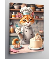 Kanvas Tablo Şef Kedi Ve Pasta