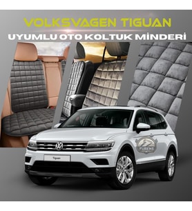Volksvogen Tiguan Antrasit Renk Tay Tüyü Cepli & Terletmez Sırtlı Oto Koltuk Minder Seti - Koltuk Koruma Kılıfı (ÖN & ARKA TAM SET)