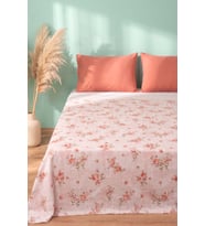 Pembe Kır Çiçeği Desenli Çift Kişilik Baskılı Pike & Yatak Örtüsü 200x230 cm