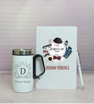 Babalar Günün Kutlu Olsun Beyaz Defter Kalem Termos Mug Seti HC3703