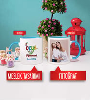 Okul Öncesi Öğretmeni Kupa Bardak Mavi Fotoğraflı