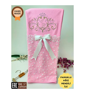 Pembe Kız Bebek Battaniyesi %100 Pamuklu Şık Dantelli Nakışlı Doğal Organik Uyku Örtüsü Yenidoğan (Pembe)
