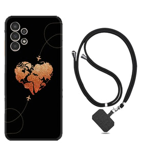 Samsung Galaxy M14 Kılıf Silikon Boyun Askılı İpli Desenli Silikon Plane Heart 1721