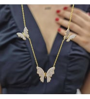 3Lü Kelebek Gold Kaplama 925 Ayar Gümüş Kolye (Karışık)