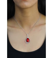 Mercan Taşlı Zambak Model Telkari Gümüş Kolye