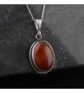 925 Ayar Gümüş Çizgili Akik Taşı Minimal Kolye