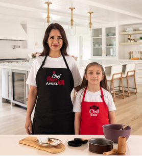Kişiye Özel Anne Çocuk 2li Mutfak Önlüğü Chef