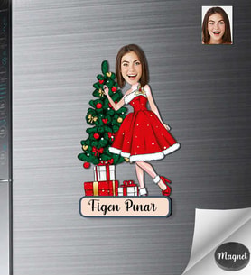 Kişiye Özel Yılbaşı Kadın Ahşap Magnet -3