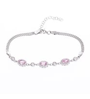 Pembe 4-6 mm Oval Zirkon Taşlı Gümüş Kadın Bileklik