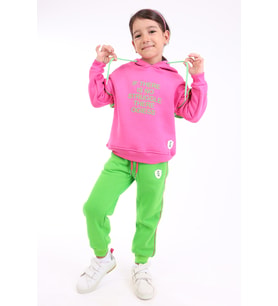 Toontoy Kız Çocuk Baskılı Eşofman Takım (Fuşya)