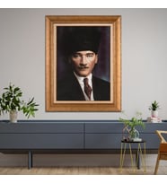 Altın Varaklı Çerçeveli Paspartulu Atatürk Tablo DC1015 (Gold)