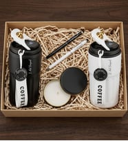 Çiftlere Özel 2'li Termos Hediye Seti (2'li Dereceli Coffee Termos & 2'li Touchpen & Metal Kutulu Mum)