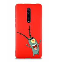 Xiaomi Redmi K20 Soft Premier Kapak Plankton Tasarımlı Silikon Kılıf - Kırmızı (Şeffaf)