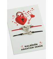 Kalbimin Anahtarı Sende Çift Bileklik I Love You Yazılı Kalp & Anahtar Model Sevgili Bilekliği