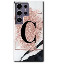 Galaxy S24 Ultra Kılıf HD Desen Baskılı Kılıf - Pembe Mermer Desenli C Harfi