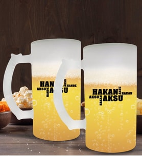 BK Gift Kişiye Özel İsimli 2’li Buzlu Cam Bira Bardağı 50cl-29 (Beyaz)