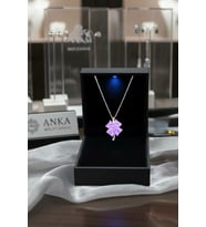 Işıklı Kutuda 925 Ayar Gümüş Yonca Kadın Kolye (mor) (Çok Renkli)