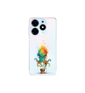 Tecno Spark 10 Pro ile uyumlu Splash ahtapot tasarımlı şeffaf silikon kılıf