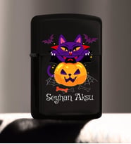 BK Gift Kişiye Özel Happy Halloween Tasarımlı Renkli Baskılı Siyah Benzinli Metal Çakmak-13