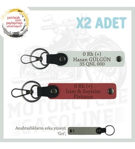 Hız Severlere Özel, İsim Plaka ve 0 Rh (+) Kan Grubu Yazılı x2 Anahtarlık Set, Nar Çiçeği-Beyaz-Gr (Çok Renkli)