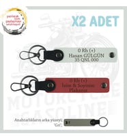 Hız Severlere Özel, İsim Plaka ve 0 Rh (+) Kan Grubu Yazılı x2 Anahtarlık Set, Nar Çiçeği-Beyaz-Gr (Çok Renkli)