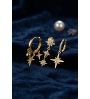 Kutup Yıldızı Model Gold Renk 3 lü Küpe Set